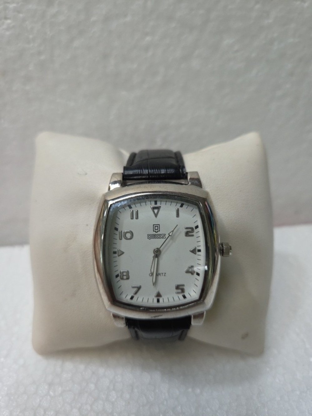 QBOS Unisex Black Leather Strap Quartz Watch -